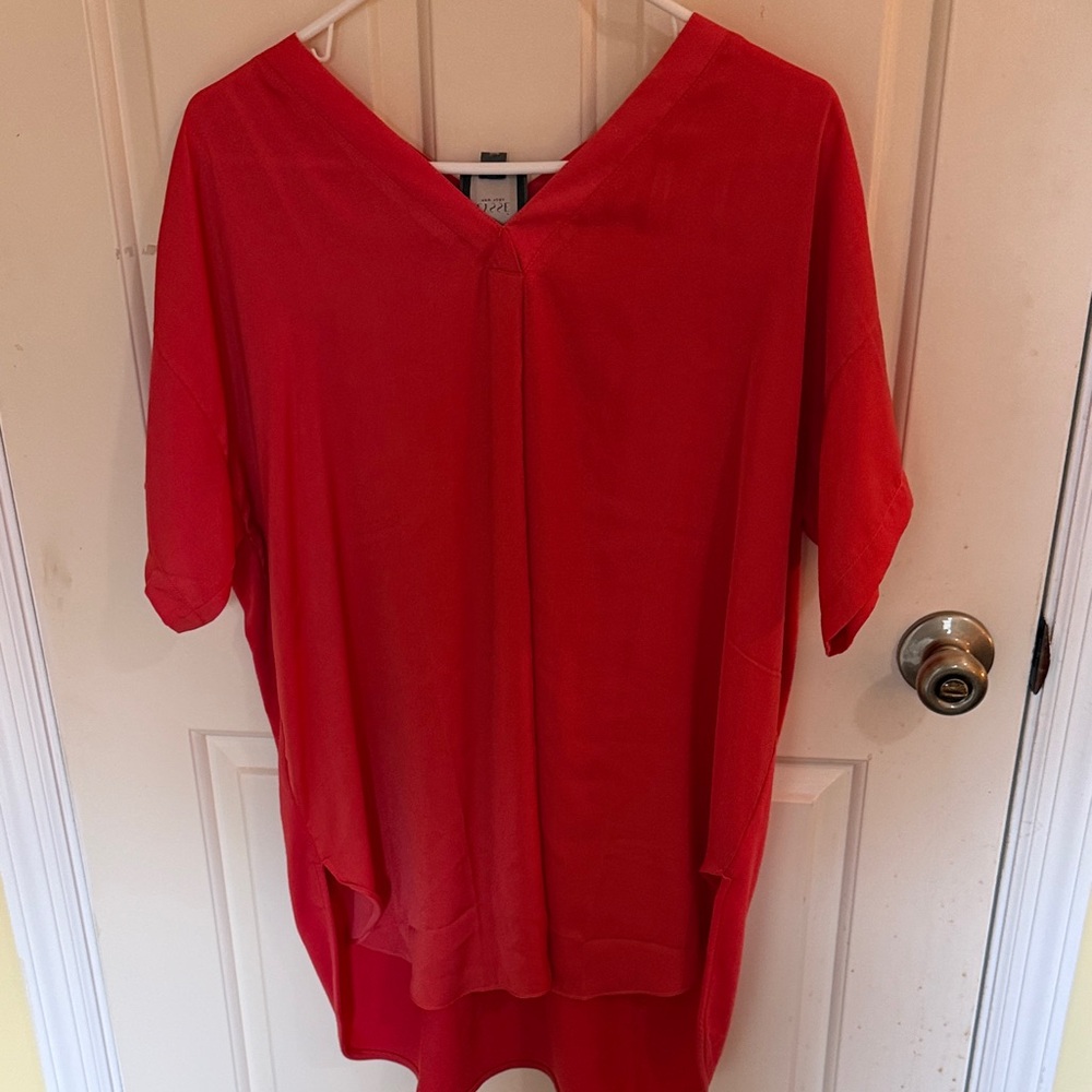 Relaxed V-Neck Red Tunic Top